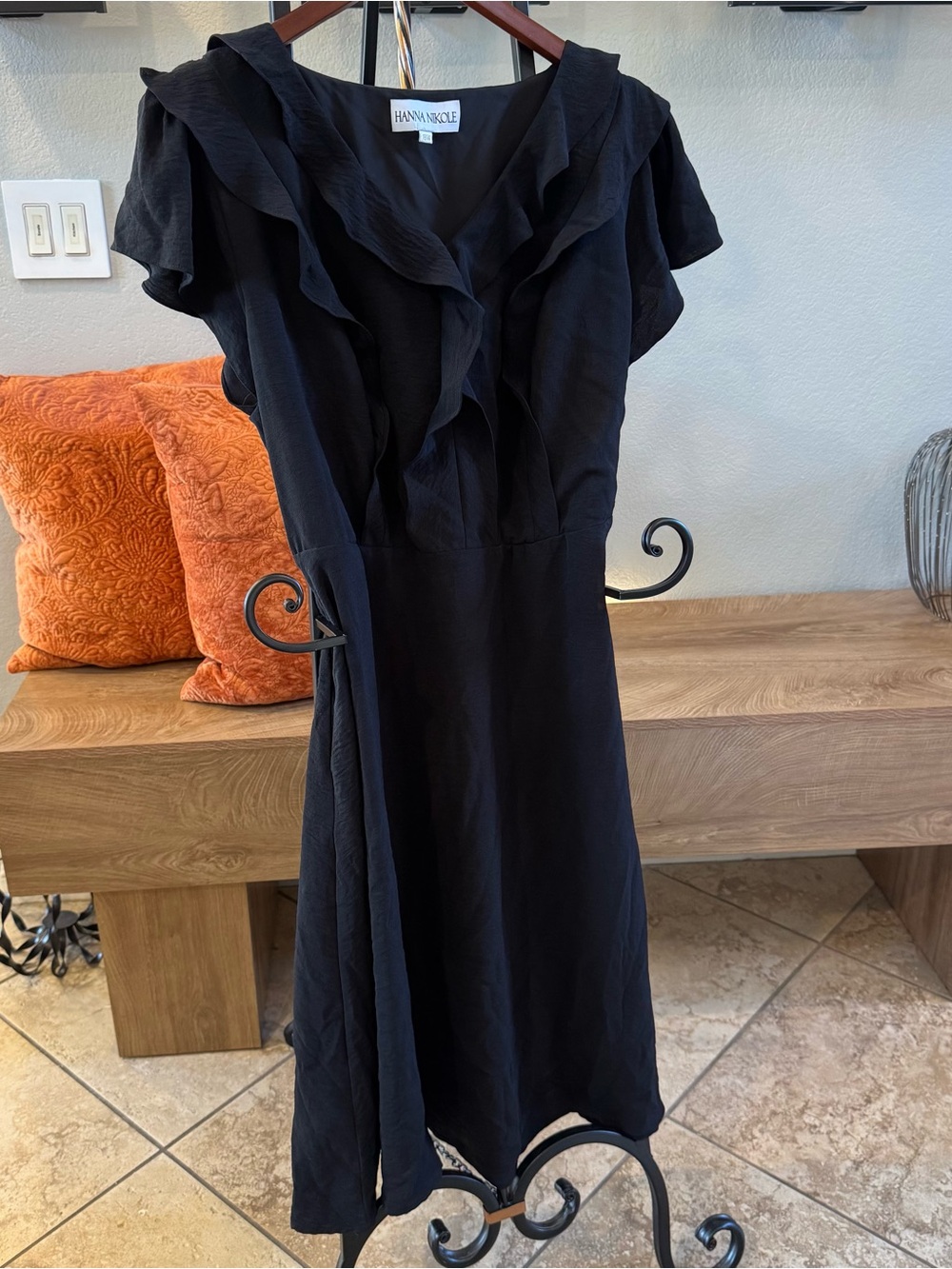 Hannah & Co. Black Ruffle-Trim Midi Dress